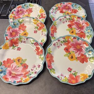 Set of 6 The Pioneer Woman Breezy Blossoms Melamine Dinner Plates 10.5" Floral